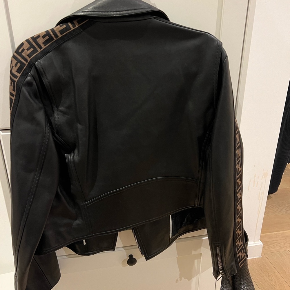 Fendi Black Leather Jacket with Brown Logo Accents (fits like a Medium/Large) - Picture 6 of 6